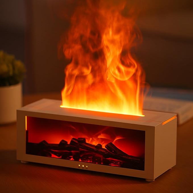 Essential Oil Diffuser, 7 Colors Fireplace Fire Flame Aromatherapy Diffuser, 150ml Ultrasonic Humidifier, Scent Aroma Diffuser with Remote Control & Timer for Home,Bedroom,Office,Yoga (White) - Bloomnest
