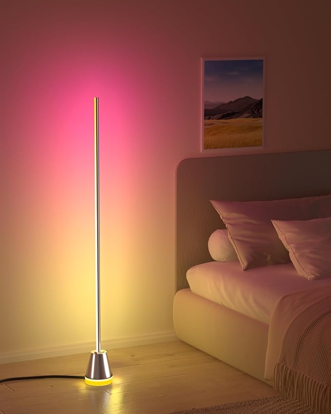 Keepsmile Smart RGB LED Corner Floor Lamp, Bright Standing Lamps for Living Room with APP and Remote,Modern Floor Lamp with Music Sync and 16 Million Colors, Ambient Light for Bedroom Silver - Bloomnest