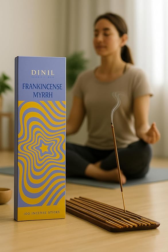 Dinil Frankincense & Myrrh Incense Sticks – 100 Sticks | Hand-Rolled, Charcoal-Free | Clean Burn, Low Smoke | Aromatic Incense for Meditation, Yoga & Home Fragrance