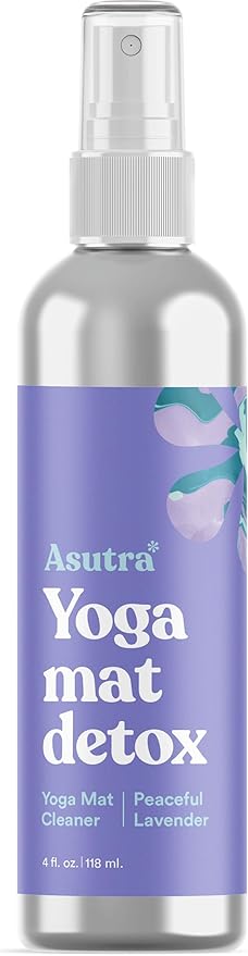 ASUTRA Yoga Mat Cleaner Spray (Peaceful Lavender - Aluminum Bottle), 4 fl oz - No Slippery Residue, Organic Essential Oils, Deep-Cleansing for Fitness Gear & Gym Equipment, Microfiber Towel Included - Bloomnest