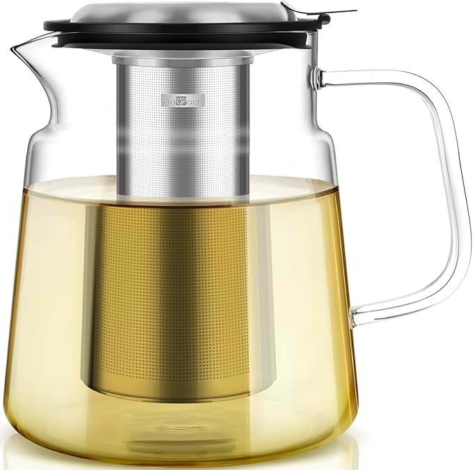 Aquach Glass Teapot with Removable Infuser - 57oz Borosilicate Tea Pot for Stovetop & Cold Brew, Stainless Steel Filter for Loose Leaf/Iced Tea - Bloomnest