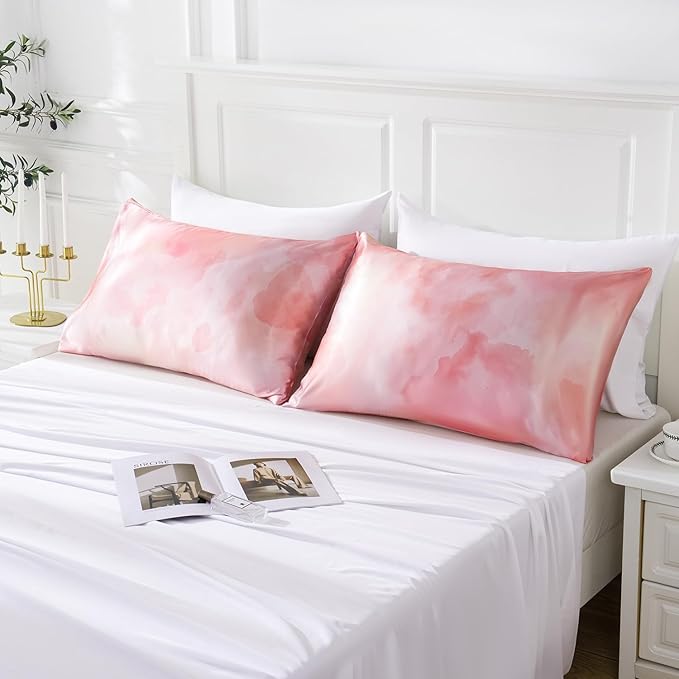 MR&HM Satin Pillowcase for Hair and Skin, Silk Satin Pillowcase 2 Pack, King Size Pillow Cases Set of 2, Silky Pillow Cover with Envelope Closure (20x40, Dream Pink) - Bloomnest