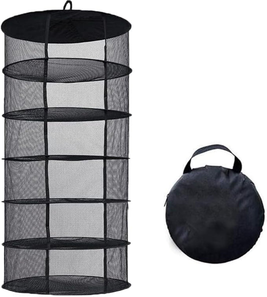 Desy & Feeci Herb Drying Rack Hanging, 6 Layer Collapsible Mesh Dry Net Herb Dryer with S Hang Buckle and Storage Bag, Black (Diameter 60 cm) - Bloomnest