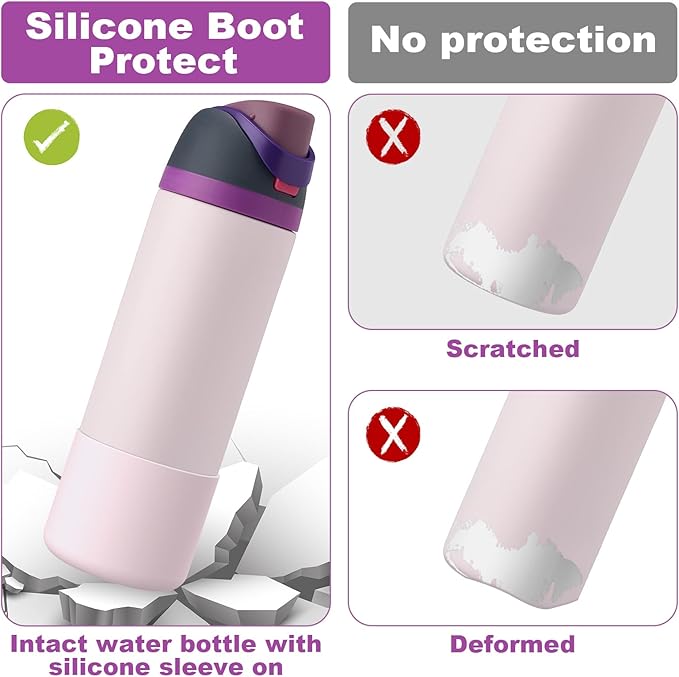 2PCS Silicone Water Bottle Boot for Owala 24oz 32oz 40oz, Anti-Slip Protective Sleeve Bottom Bumper Protector for FreeSip, Twist, and Flip Stainless Steel Water Bottles Alwenid