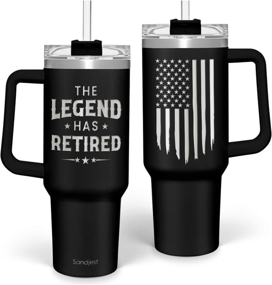 SANDJEST Retirement Gift for Men - 40oz Stainless Steel Insulated Coffee Tumbler with Lid & Straw, Gift Ideas for Boss Coworkers Fathers Husband, Christmas Birthday