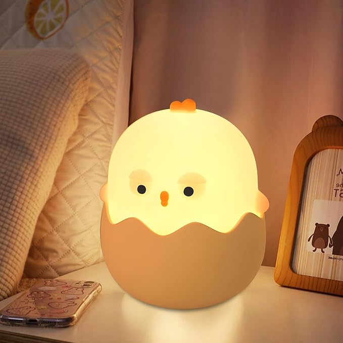Easter Chick Egg Night Light - Dimmable 7-Color LED Nursery Lamp for Babies, Soft Silicone Touch Eggshell Decor for Easter Basket, Bedroom & Kids Room, Easter Gifts & Birthday Presents - Bloomnest