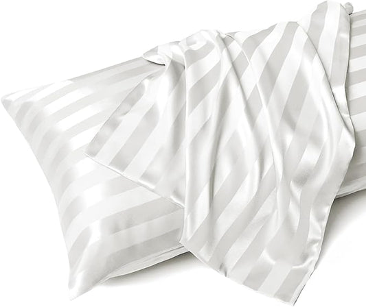 MR&HM Satin Body Pillow Cover, Soft and Breathable Body Pillow Case with Envelope Closure, Cooling and Silky Long Pillowcase for Hair and Skin,Grey (20x54, Ivory Striped) - Bloomnest