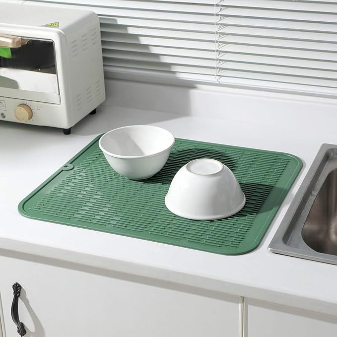 Silicone Dish Drying Mat for Multiple Usage,Easy clean,Eco-friendly,Heat-resistant Silicone Mat for Kitchen Counter or Sink,Refrigerator or Drawer Liner Green XL 18 inches x 16 inches - Bloomnest