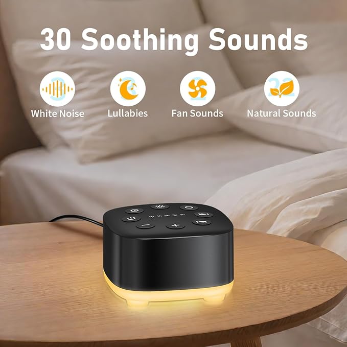 Meditation White Noise Sound Machine 30 Soothing Sounds with 32 Volume Control 12 Night Light 5 Timers Portable Sleep Machine for Travel Powered by AC or USB Sleep Therapy for Baby Kids Adults (Black) - Bloomnest