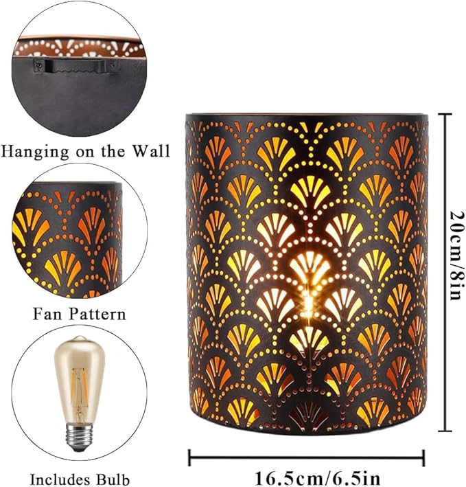 JHY DESIGN 8''H Battery Powered Lamp Vintage Wall Mount Lamp Metal Wall Sconce Lighting with LED Edison Style Bulb and 6-Hours Timer Wall Decor for Bedroom Living Room Hallway - Bloomnest