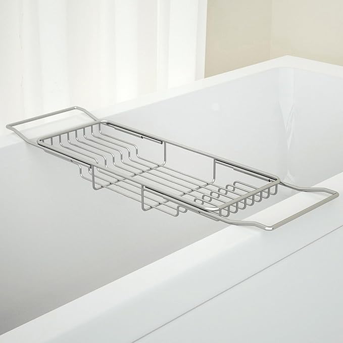 Stainless Steel Bathtub Caddy Tray, Expandable Bath Tub Table, Adjustable Bathroom Tray, Bath Organizer Tub Shelf,Silver,26.8~35.4in - Bloomnest