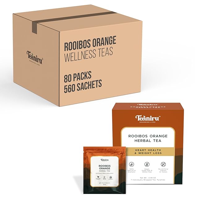 Teaniru, Rooibos Orange Tea, 1 Carton (Box of 80) - 560 Sachets | Pyramid Tea Bag | Wellness Tea For Corporates & Restaurant & Tea Lovers | Gluten Free, Sugar-Free - Brew Hot or Cold - Bloomnest