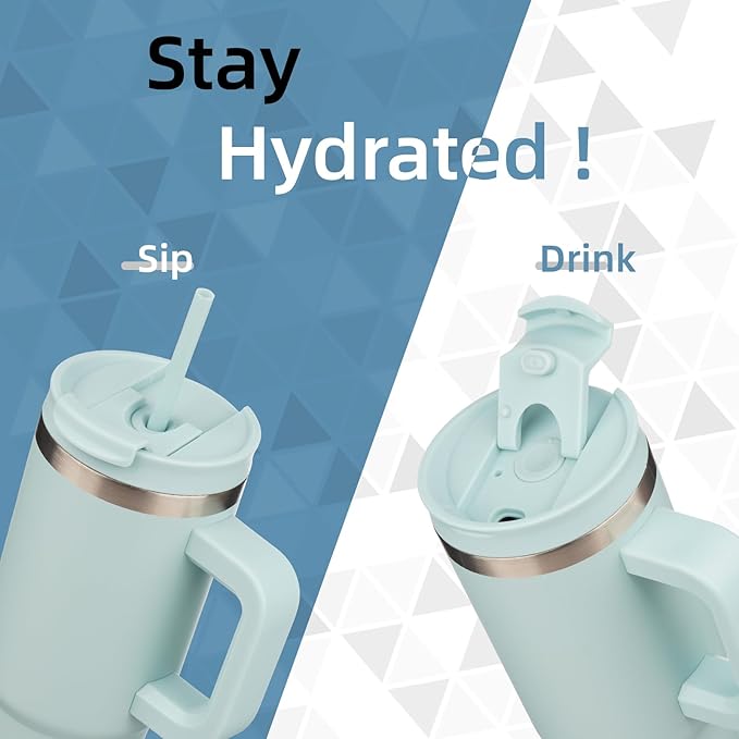30 oz Tumbler with Handle and 2 Straws,2 in 1 Lid Insulated Water Bottle Stainless Steel Travel Coffee Mug,Blue Haze - Bloomnest