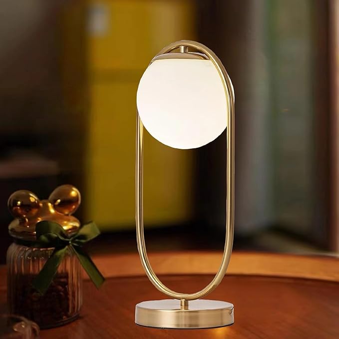 Mid Century Modern Table Lamp White Glass Shade Nightstand Lamp Small Gold Table Lamp for Bedside Bedroom Living Room Office - Bloomnest