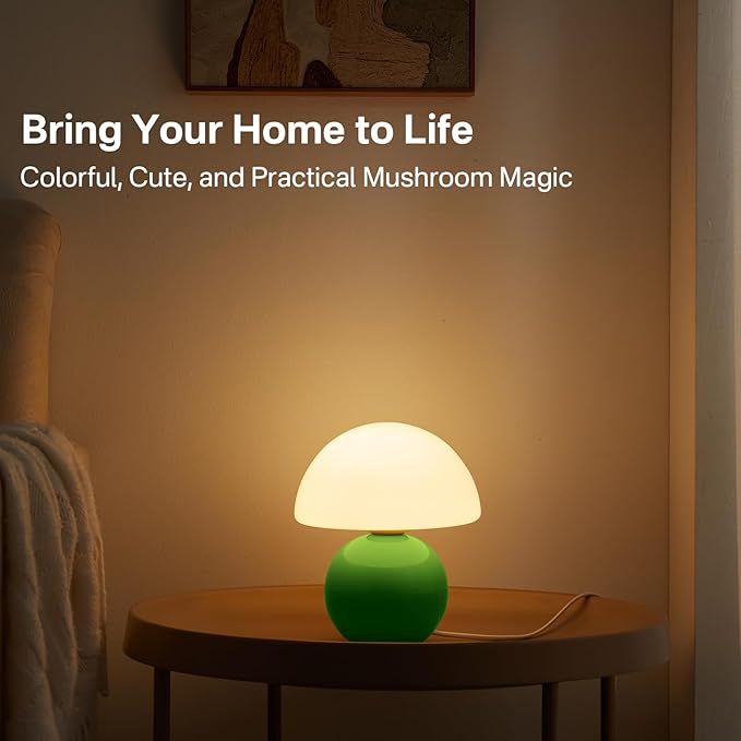 Mushroom Lamp Table Lamp for Bedroom,Desk Bedside Small Lamps for Living Room Night Stands,Mushroom Decor Cute Mini Modern Mid Century Lamps,Unique Aesthetic Home Living Room Decor(Green) - Bloomnest