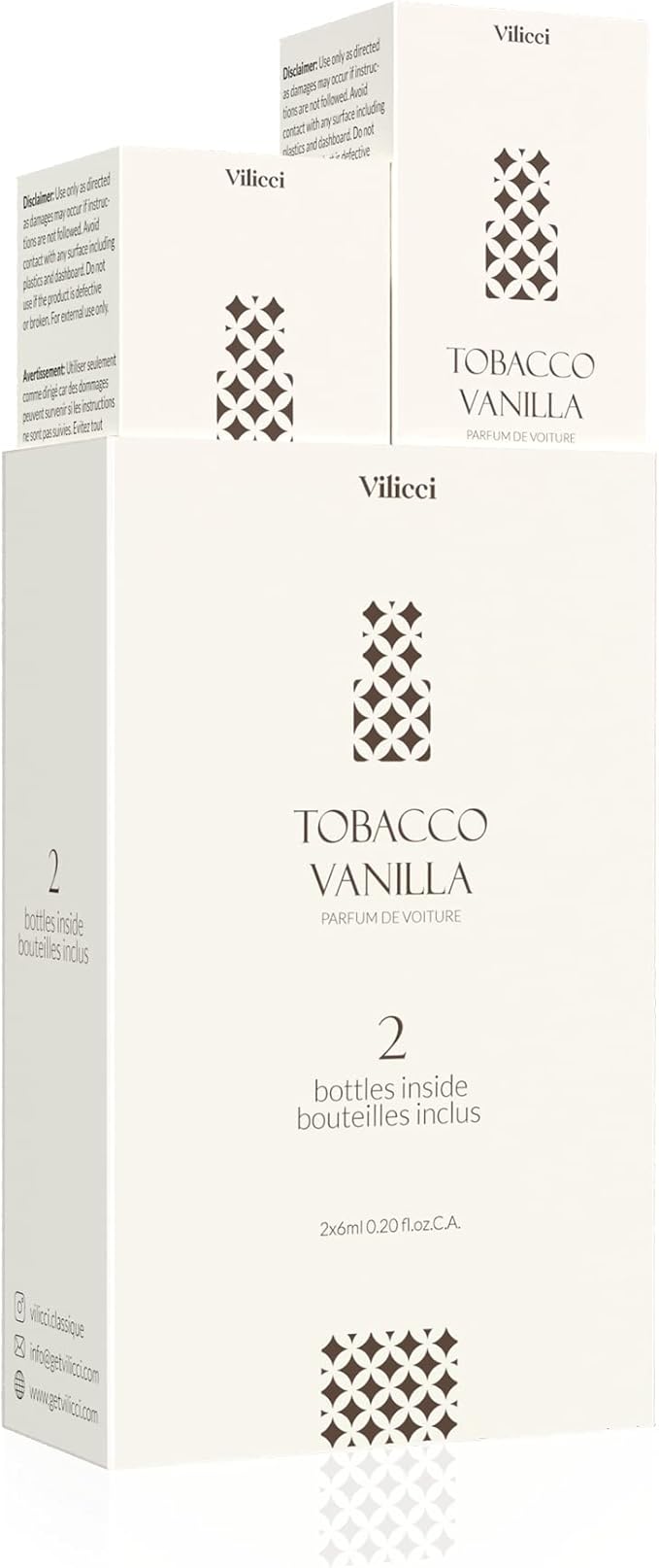Vilicci Tobacco Vanilla Car Fragrance (pack of 2) – Premium Auto Perfume & Car Air Freshener | Sophisticated & Timeless Scent | Long-Lasting (Up to 120 Days) | Odor Eliminating | Vegan, Cruelty-Free - Bloomnest