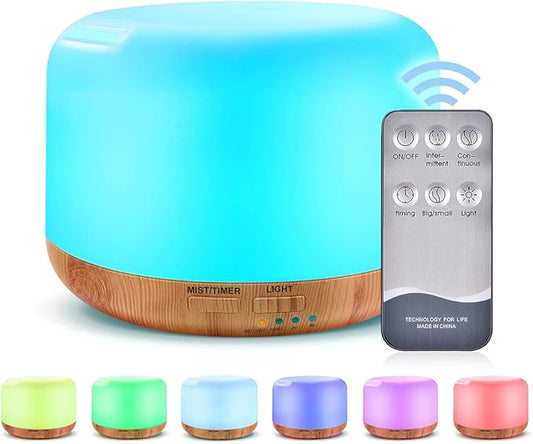 300ML Essential Oil Diffuser, Remote Control Ultrasonic Aromatherapy Oil Diffusers Cool Mist Humidifier, Waterless Auto-Off and 7 LED Light Colors for Bedroom, Yoga, SPA, Baby - Bloomnest
