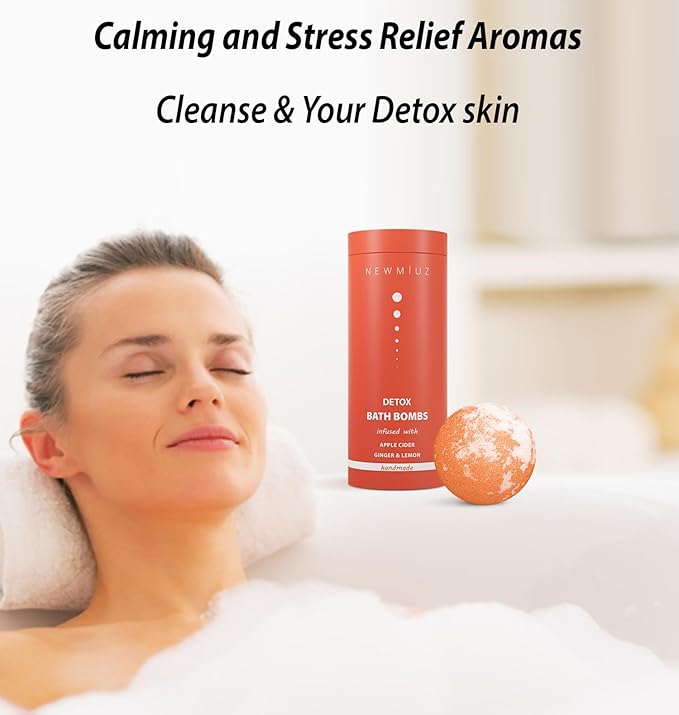 Natural Detox Bubble Bath Bombs Apple Cider Ginger Lemon Essential Oils Cleanse Hydrate Skin Extra Large Handmade Relaxing Spa Gift for Women Men - Bloomnest