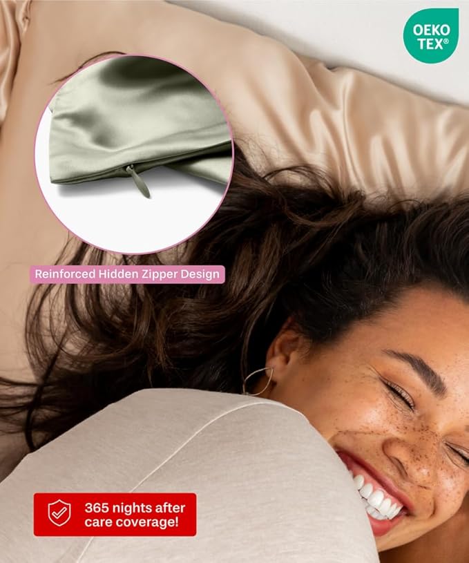 SUNDAYSILKS™ Premium Silk Pillow Cases | 100% Mulberry Silk Pillowcase with Zipper, All Sides Real 22 Momme Grade 6A Silk, Standard Queen, King Size [Olive] - Bloomnest