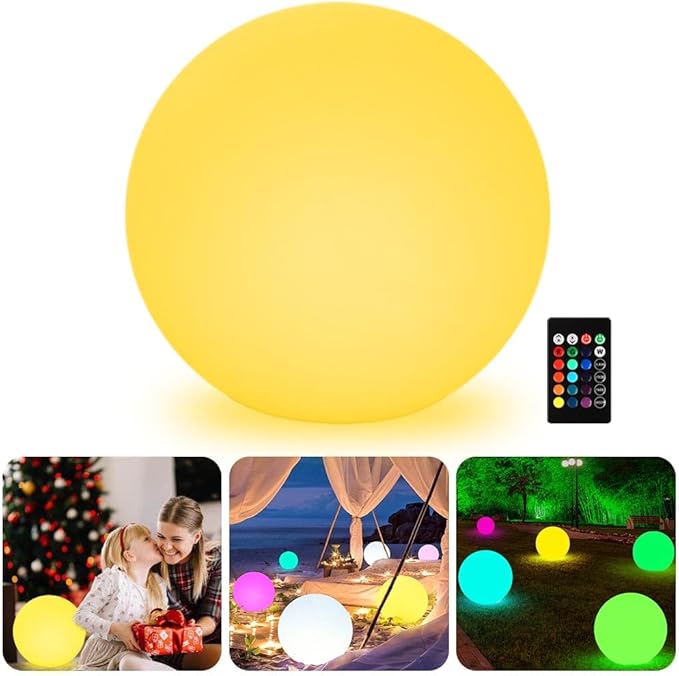 16-inch LED Globe Orb Light, Rechargeable Glowing Ball Light w/Remote, Dimmable RGB Color Changing Glowing Orb for Kid Adult, Waterproof Light Up Ball Night Light Mood Lamp for Home Garden Patio Party - Bloomnest