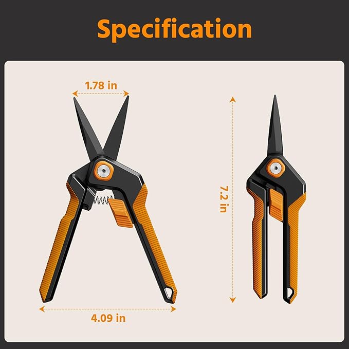 PrunePro Garden Scissors Pruning Shears Sharp Stainless Steel Non-Stick Teflon Coating Blade for Precise Cuts Garden Snip Bonsai Clippers for Plants Rose Flower Orange 1 Pack - Bloomnest