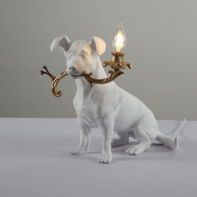 Modern Resin Engraved Puppy Dog Table Lamp,Home Decor Rio Dog Animal Desk Lamp for Living Room Bedroom Bedside LED Light, Indoor Children's Lamp - Bloomnest