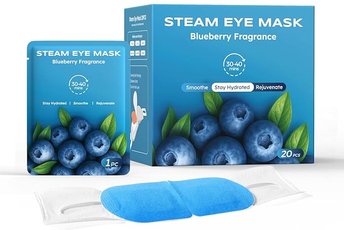 20 Packs Steam Eye Masks for Dry Eyes, Warm Compress Relief for Eye Fatigue & Puffiness, Sleep Heated Eye Mask, Disposable Travel Essentials, Spa Relaxation Gift Women, Party Favors Adults, Blueberry - Bloomnest