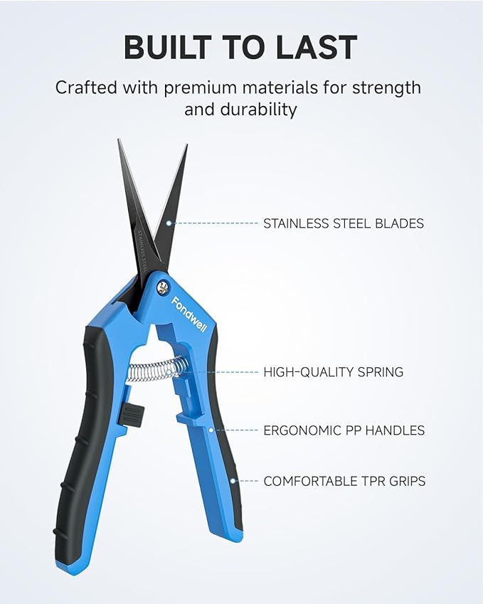 Fondwell 6.5" Pruning Shears Trimming Scissors: 2 Pack of Non-Stick Gardening Scissors - Reliable Garden Snips for Managing Small Plants - Bloomnest