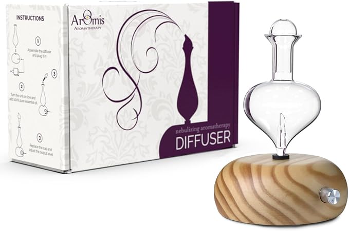ArOmis Premium Glass Essential Oils Nebulizer - Waterless Diffuser for Aromatherapy - Handmade Oil Diffuser, Wooden Base, No Plastic, No Heat, No Battery, No LEDs - Orbis Lux Eros ArOmis