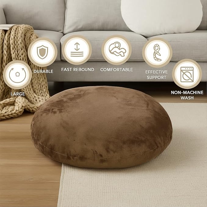 Codi Meditation Cushions Set of 2 – Large Round Floor Pillows for Adults with Removable Washable Cover, Soft and Supportive Floor Cushion for Yoga, Seating and Dog Bed, 32 inch - Coffee - Bloomnest