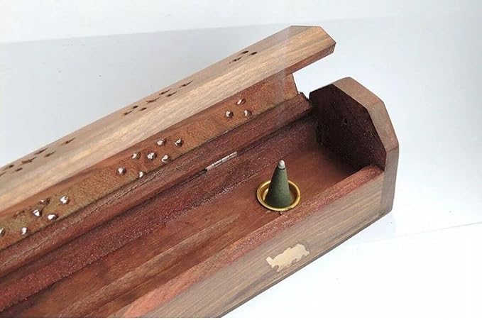 Bless-International Traditional-Handmade-Burner Wooden-Coffin-Incense-Stick-Holder Ash-Catcher-Stand (Wooden Coffin) - Bloomnest