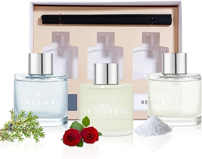 Set of 3 Reed Diffuser Set, 50ML Black Cedar Juniper Rose Sea Salt Reed Diffusers with 12 Black Fiber Sticks,Scent Diffuser Air Freshener for Bedroom Bathroom Office - Bloomnest