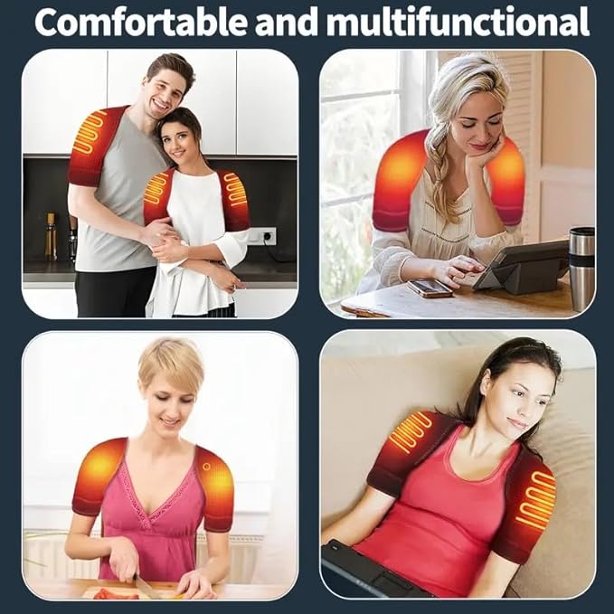Left and Right Shoulder Heating Massage Pads, Electric Heating Pads to Relieve Pain, Portable Shoulder Pads with 3 Vibration and Heating Settings (Black) - Bloomnest