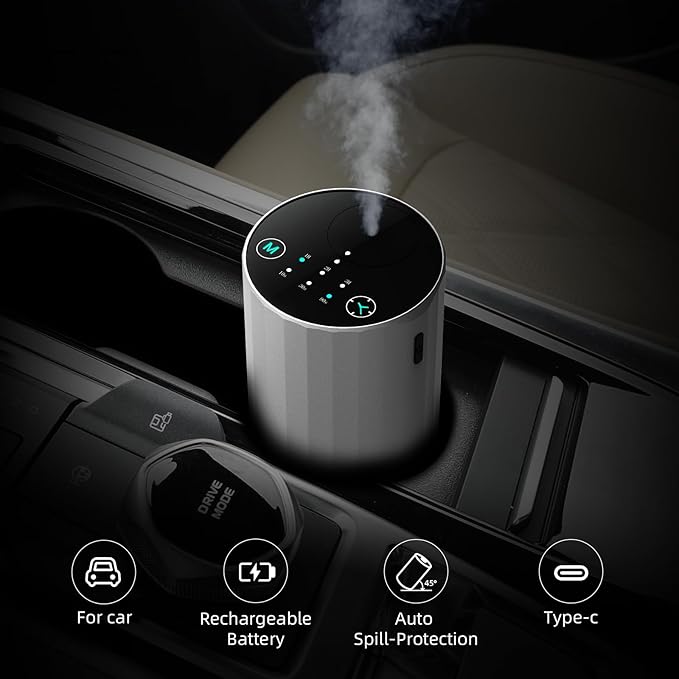 Waterless Essential Oil Diffuser Aromatherapy Scent Diffusers for Home Large Room, Bedroom, Car, Office, Desk, Battery Operated Mini Portable Air Freshener (Silvery) - Bloomnest