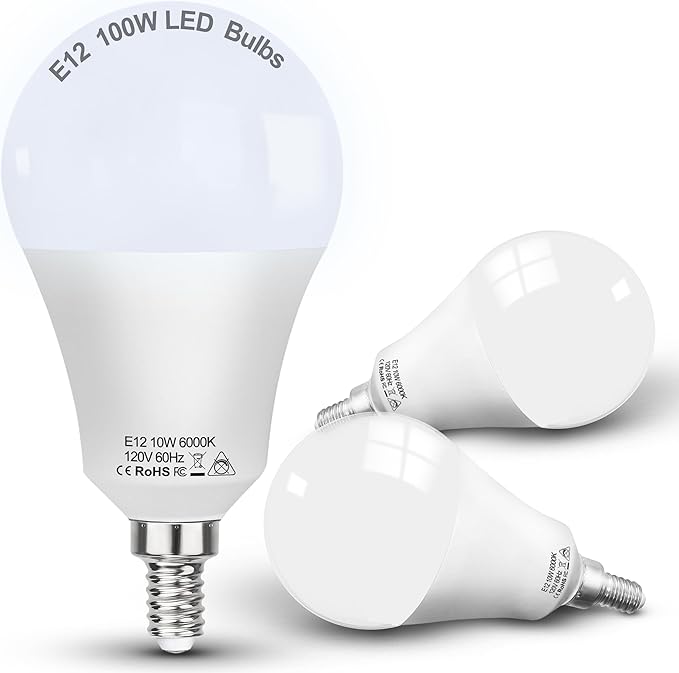E12 100W Equivalent LED Candelabra Bulbs, E12 A19 A60 LED Ceiling Fixtures Light Bulbs 6000K Daylight White,Bright Small Candelabra Screw Base Globe Shape Chandelier Bulbs 10W 1200lm,Non Dimmable,3Pcs - Bloomnest