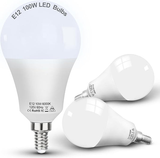 E12 100W Equivalent LED Candelabra Bulbs, E12 A19 A60 LED Ceiling Fixtures Light Bulbs 6000K Daylight White,Bright Small Candelabra Screw Base Globe Shape Chandelier Bulbs 10W 1200lm,Non Dimmable,3Pcs - Bloomnest