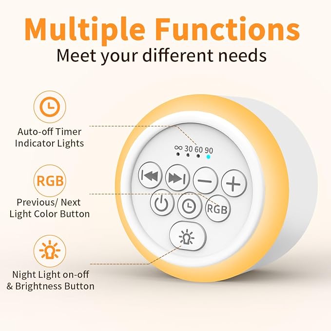 Soothing Sounds White Noise Machine Portable Sleep Machines with 30 Relaxing Sounds 12 Color Options 5 Adjustable Brightness 32 Volume Levels 4 Timer for Baby and Adult Perfect for Home Travel Office - Bloomnest