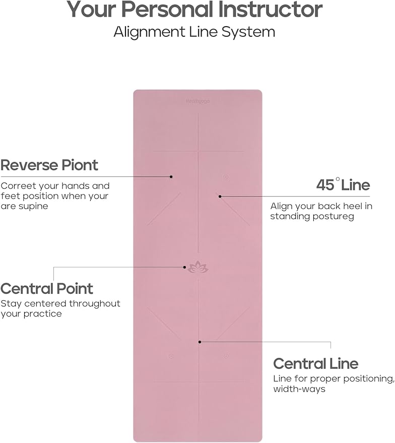 Heathyoga Eco Friendly Non Slip Yoga Mat, Body Alignment System, SGS Certified TPE Material - Textured Non Slip Surface and Optimal Cushioning,72"x 26" Thickness 1/4"