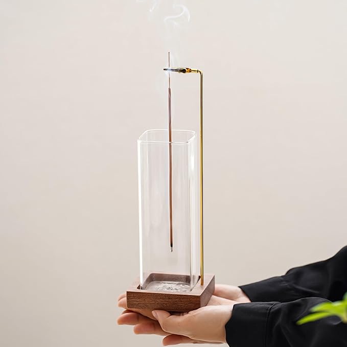 Ceremony Incense Holder，2 Pack Wood Incense Holder for Sticks with Glass Ash Catcher，Incense Burner for Meditation Yoga Spa Room Decor - Bloomnest