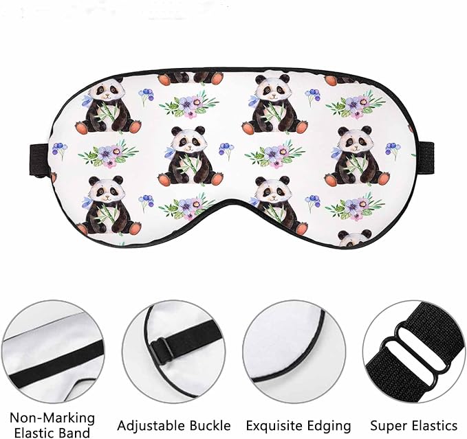 Cute Panda Sleep Eye Mask Watercolor Multicolored Flowers Berries Leaves Men Women Sleep Mask with Adjustable Strap Eye Cover Eye Shade for Travel, Nap,Meditation - Bloomnest