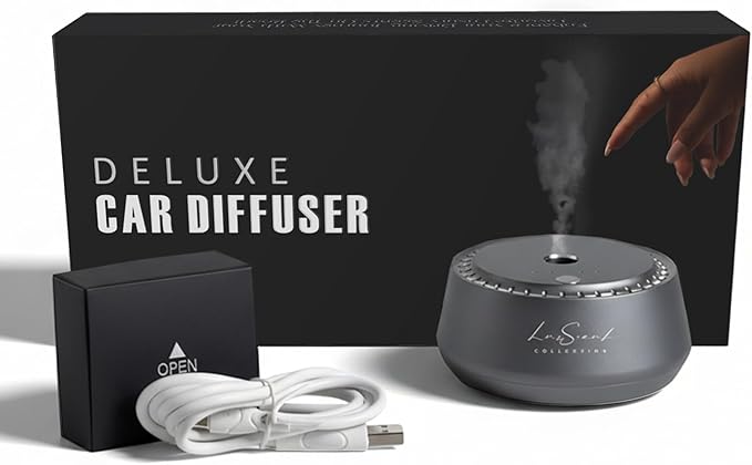 Smart Car Diffuser with 20ML Scent Oil Included - Car Air Freshener - Aromatherapy Diffuser - Portable, Compact, Cordless and Quiet Device - Deluxe Car Diffuser Luxscent Collection - Bloomnest