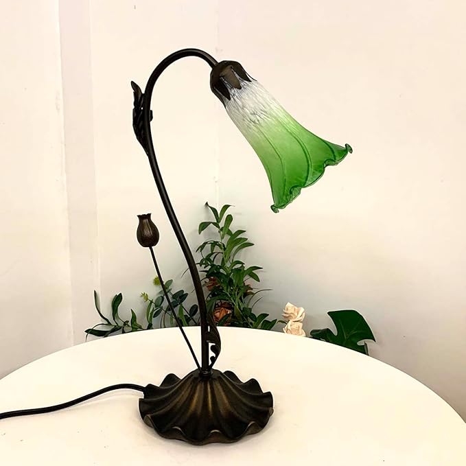 Bieye L10855 Lily Flower Blown Glass Accent Table Lamp for Living Room Bedroom Decoration (1-Light, Green) - Bloomnest