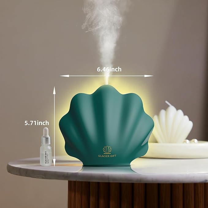 Essential Oil Diffuser 260ML, Shell Aroma Diffuser with Remote Control Humidifier with 7 Colors LED Night Light for Bedroom Home Relaxation (Green) - Bloomnest