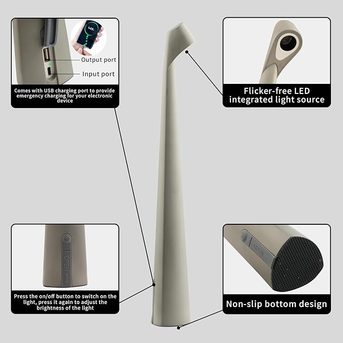 Table Lamps Cordless Rechargeable Battery Light, LED Desk Lamps Outdoor Portable Touch Lamps, Operated Wireless Portable Lamp. (Grey) - Bloomnest