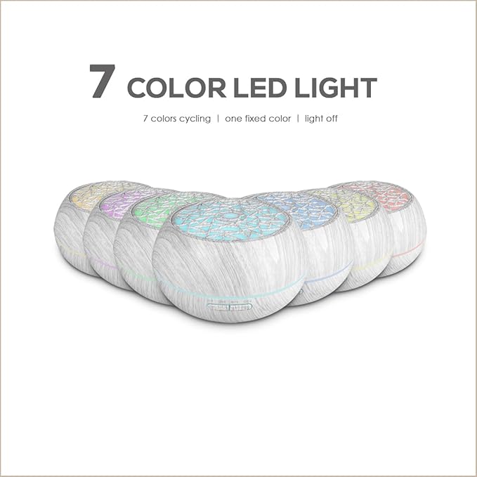 550ml Large Capacity Essential Oil Diffuser 6 Essentil Oil Set Aromatherapy Ultrasonic Air Humidifier with Timer and 7 Color LED Night Light Remote Control Waterless Auto-Off White Wood Grain - Bloomnest
