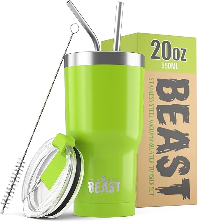 Beast 20 oz Tumbler Stainless Steel Vacuum Insulated Coffee Ice Cup Double Wall Travel Flask (Lemongrass Green) - Bloomnest