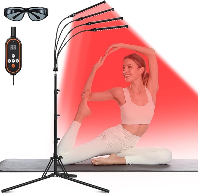 Red Light Therapy Lamp, Red Light Therapy Device for Body with 4 Heads, 660nm & 850nm Adjustable Infrared Lights Angle Lamp with Adjustable Stand, Portable for Full Body Muscle Joint Home Use linidcoudhome