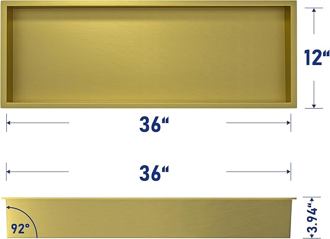 Stainless Steel Shower Niche 36" X 12" Gold No Tile Needed Niche Shower Recessed Wall Horizontal Niches for Bathroom Storage Over Mount Installation - Bloomnest