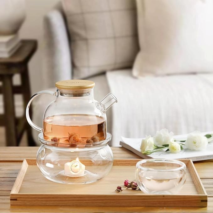 CnGlass Universal Glass Teapot Warmer,Handcrafted with Heat Proof & Lead-Free Glass Tealight Warmer 5.3 in/13.5cm diameter (Candle not Included) - Bloomnest