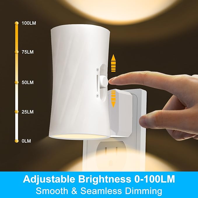 Led Night Lights Plug into Wall, 3000K/5000K Switchable, 2 Pack, Plug in Night Light, 0-100LM Dimmable Night Light, Modern Nightlights, Dusk To Dawn Sensor for Bedroom Bathroom Kitchen Stairs - Bloomnest